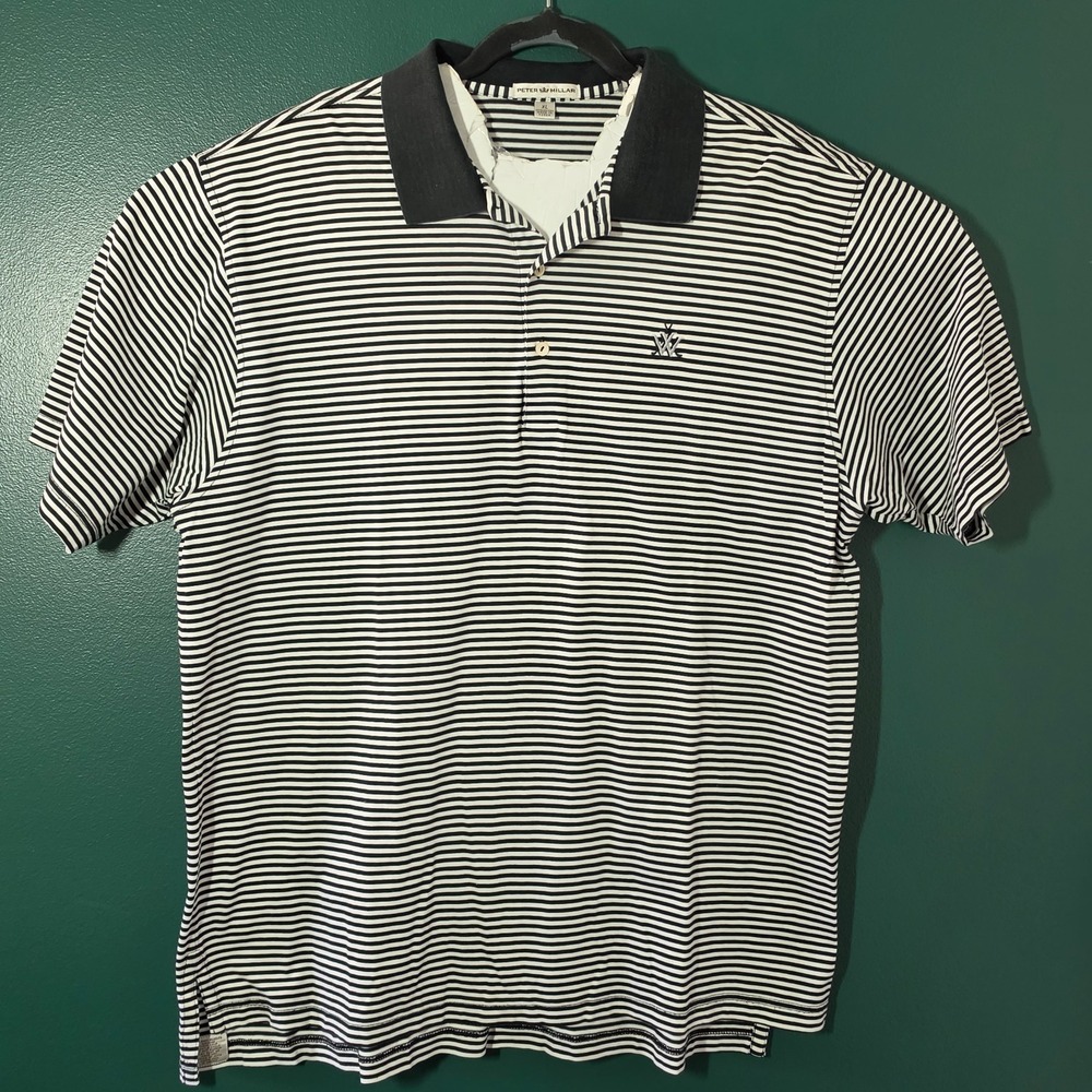 Peter Millar Black Striped Button Down Golf Polo Shirt Size XL SKU 2-055